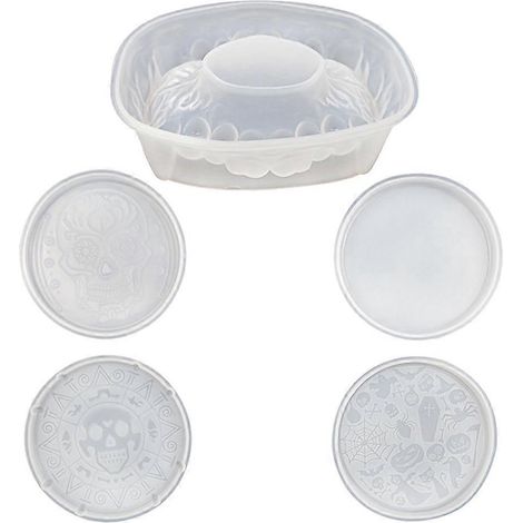 Set aus 5 Harzformen für Halloween-Untersetzer mit Reißzähnen und Aufbewahrungsständer.