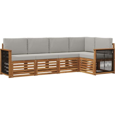 Conjunto de sofás de exterior 4 uds. Natural y Gris Claro vidaXL (1/5)