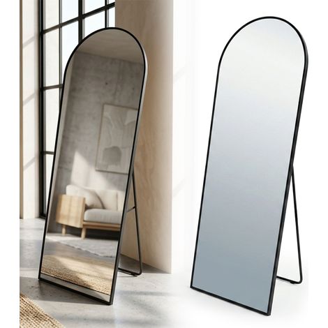 Relaxdays Spiegel, 160 x 50 cm, 2in1 Standspiegel & Wandspiegel, Aluminiumrahmen, Flur, Wohn- & Schlafzimmer, schwarz