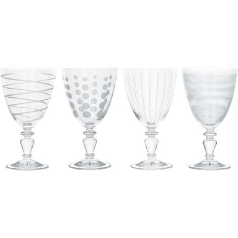 KitchenCraft Mikasa Set of 4 verres à vin décoratifs of Crystal, 340 ml - Effet argenté