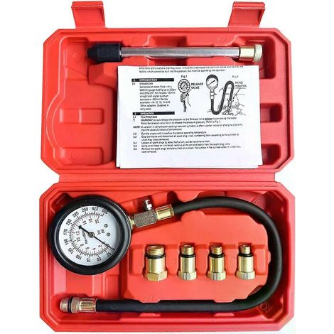Kit de testeur de compression professionnel amélioré pour moteurs à essence, manomètre de pression de cylindre de carburant 0-300 PSI, pour voitures et motos (1/5)