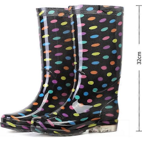 Bottes de pluie hautes imperméables à pois imprimés, taille 40