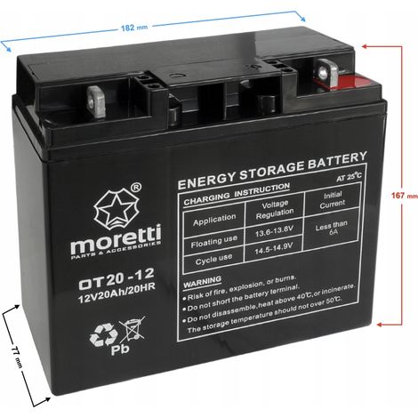 Batterie Moretti Gel 12V 20AH pour tondeuse à gazon, haute qualité, pour tracteurs (1/4)
