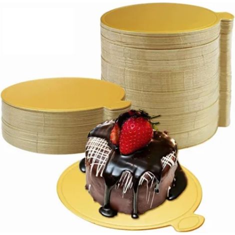 200 goldene Tortenplatten, 8,9 cm Durchmesser, rund, für Mini-Kuchen, Muffins, Kekse, Mousse, Brownies, Cupcakes und Pizza (1/5)