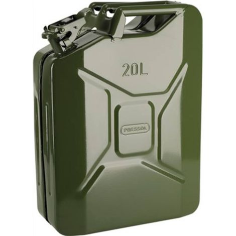 Pressol – Jerrican tôle 20L 21060 – Type armée pour carburant – Verrouillage bayonnette avec joint d'étanchéité – Dimensions 360x160x480mm