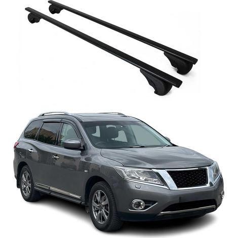 OMAC Barres de toit pour Nissan Pathfinder IV 2013-2020 – TÜV / DIN 75302:2019 – Antivol inclus – Charge max 75 kg – 2 barres Noir (1/4)
