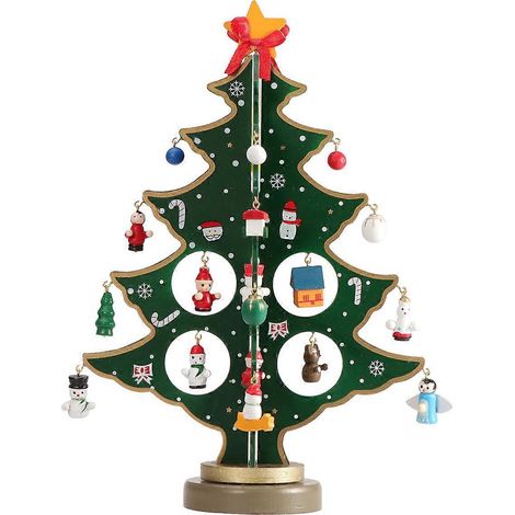Décorations de Noël miniatures en bois, mini sapin de Noël, décoration de table, loisirs créatifs, centre de table, cadeau pour enfants, récompense pédagogique.-Green (1/2)