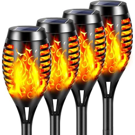 Lumières Flamme Solaire Exterieure,4Pcs 12 LED Lampe Solaire Flamme Torche Jardin Exterieur Étanche IP65,Lumiere Torche Solaire (1/4)