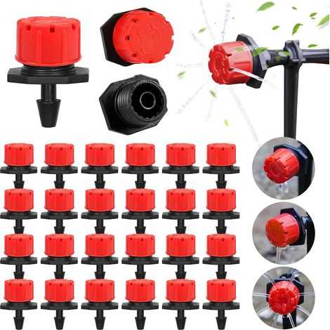 100PCS Goutteur Irrigation Réglable, 1/4'' Système D'arrosage Automatique Goutte à Goutte Micro Gicleurs Drippers pour Plante Serre DIY Jardin (Rouge) (1/5)