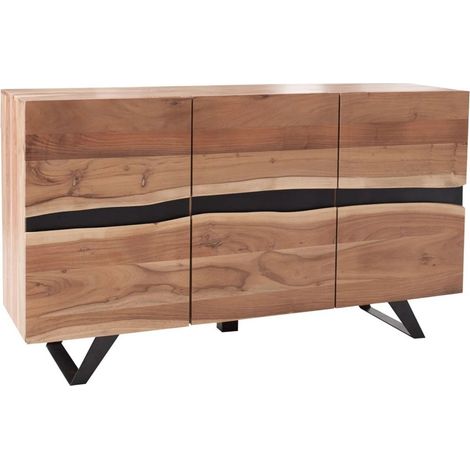 Buffet ORKAN 150 cm en bois massif d'acacia verni – 3 portes et 6 niches (1/5)