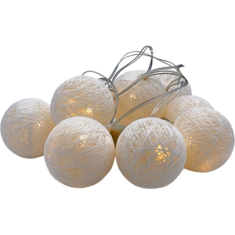 Guirlande LED 10 boules raphia blanches – éclairage déco table Noël – ambiance douce (1/2)