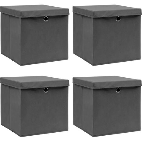 Boîtes de rangement avec couvercle 4 pcs Gris 32x32x32 cm Tissu