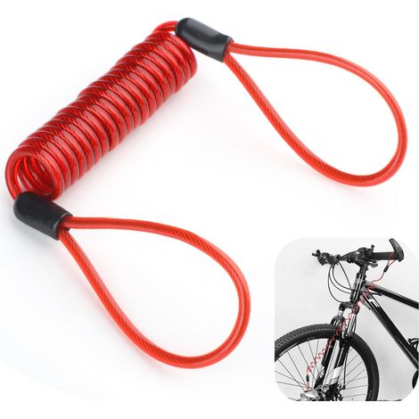 Câble sécurité moto 120 cm rouge, acier, cadenas disque, durable, résistant, pour scooters/motos/vélos.