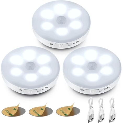 Veilleuse LED Automatique,Lampe A Detecteur de Mouvement Interieur,Lampes LED Sans Fil,3 Modes (Auto/On/Off) ,LED Lampe de Placard, Rechargeable Lampe USB pour Vitrines, Cuisine, Coiffeuse, Couloir [C