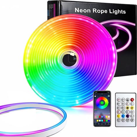 Led RGB, Ruban Led 10m avec APP Bluetooth/Télécommande, Synchronisation Musicale et Microphone, DIY Bandeau Led Exterieur Etanche 24V Flexible pour Chambre/Cuisine/Fête/Salon, Bande LED Néon Silicone (1/5)