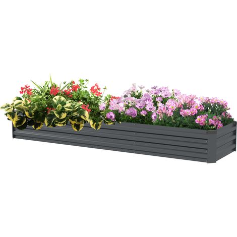 Carré potager rectangulaire, lit de jardin surélevé en acier galvanisé, fond ouvert, 240 x 60 x 30 cm, gris foncé (1/5)