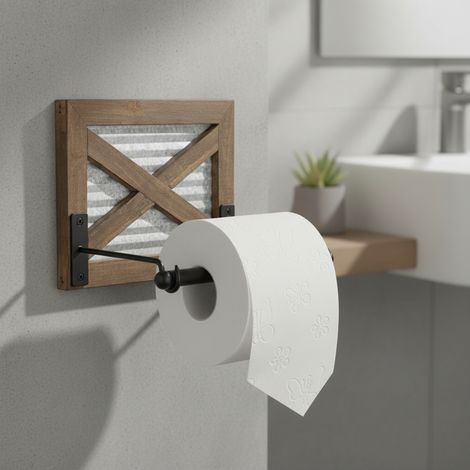 Porte-papier hygiénique marron et noir, en bois et métal, style rustique  Salle de bains, WC