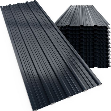 GARDEBRUK® 12x Trapezoidal Galvanised Metal Roofing Sheets 129x46cm Box Profile Coated Corrugated Steel 7m² Cladding Roof Walling Sheeting Garage Shed Carport Greenhouse Anthracite (1/6)