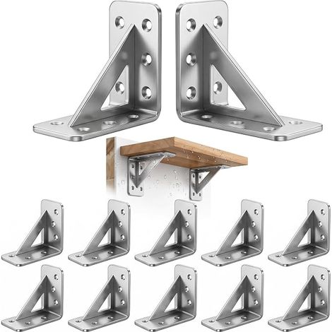 5CM Stainless Steel Wall Shelf Brackets Reinforced Triangular Brackets with Screws 12 Pieces Right Angle for Furniture and Shelves Heavy Duty Bracket Kitchen and Room (1/2)