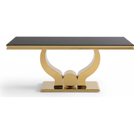 Table à manger verre noir pied métal doré 150x90 cm TROFY