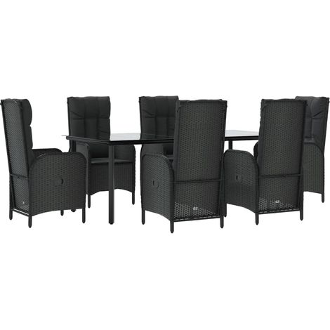 vidaXL Set da Pranzo da Giardino 7 pz Nero con Cuscini in Polyrattan (1/5)