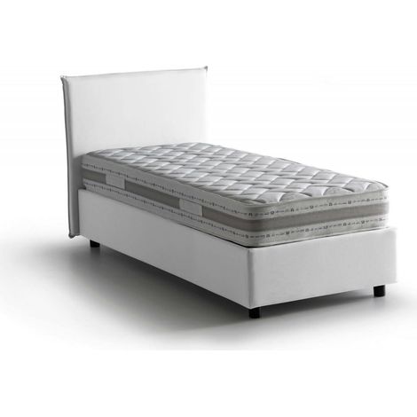 Dmora - Cama individual Daugell, Cama contenedor con revestimiento de tela, 100% Made in Italy, Apertura lateral, con colchón Cm 80x190 incluido, Blanco