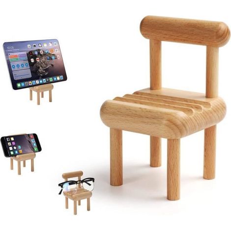 Support Telephone - Bois Naturel - Angle Réglable 0-90° - Pour Smartphone Et Tablette Jusqu’à 13 Pouces - Bureau Maison Studio - 1 Pièce (1/4)