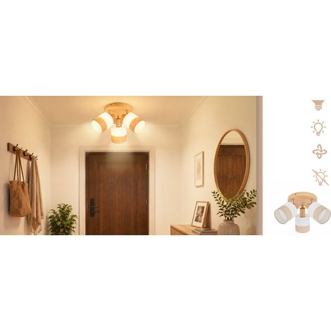 ZMH Spot de Plafond LED en Bois 3 Lumières, Plafonnier Moderne pour Salon, Chambre et Couloir (1/5)