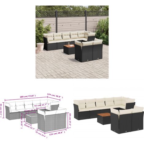 Salon de jardin 9 pcs avec coussins noir résine tressée - Salon De Jardin - Meuble Extérieur - Résine Tressée - Salon D'extérieur - Set De Jardin - Home & Living (1/3)