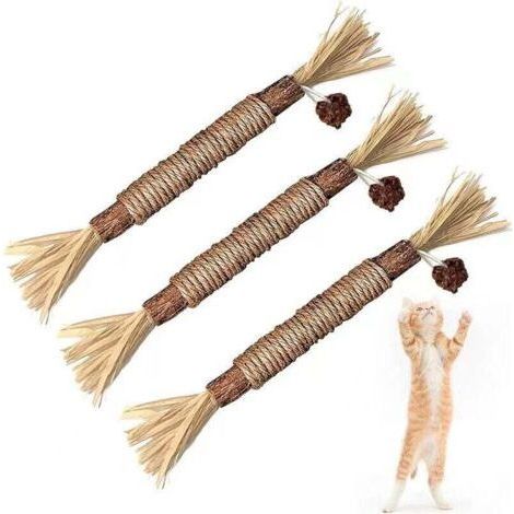 Confezione da 3 giocattoli in natural wood per gatti, giocattoli da masticare con erba gatta, pulizia dei dei, cura dentale, dolcetti commestibili per gatti (1/4)