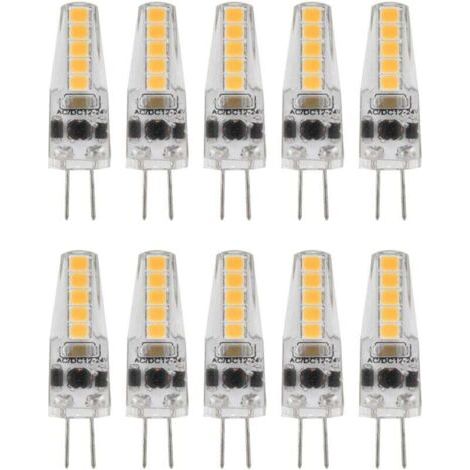 10 Stück G4 LED-Lampen, 2 W, 3000 K, 12–24 V Wechselstrom, dimmbar, warmweiß, für Kronleuchter, Deckenleuchten und Tischlampen.