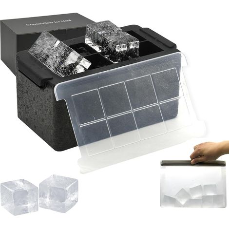 Bandejas para cubitos de hielo transparentes - Cubitera gigante transparente de 5 cm, 8 cubitos de hielo grandes para whisky y cócteles con bolsa de almacenamiento. (1/5)