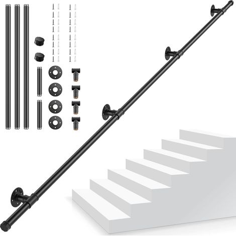 Main Courante pour Escalier, Main Courantes Escalier Interieur Exterieur, Tuyau en Acier Galvanisé Industriel Antidérapant, Rampe d'escalier Noire pour Cuisine Salle de Bain Jardin, 2,5M (1/5)