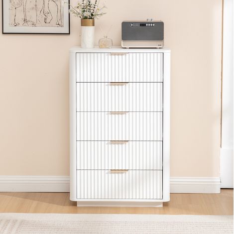 Commode 5 tiroirs blanche en MDF avec glissières à fermeture douce et dispositif anti-basculement (1/5)