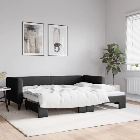 Tagesbett Ausziehbar Schwarz 80x200 cm Stoff