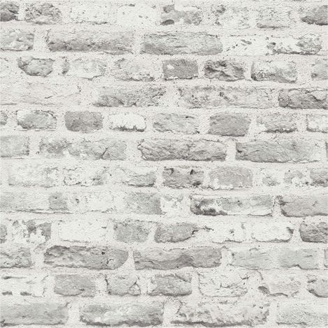 Papier peint 3D Profhome 388294 papier peint intissé gaufré à chaud légèrement texturé à l'aspect brique mat gris blanc 5,33 m2 (1/5)