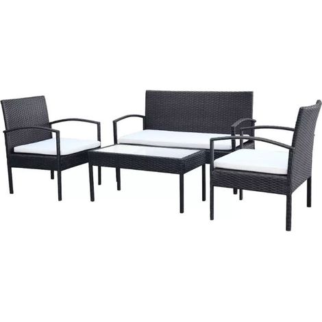 Salon de jardin 1 canapé 2 fauteuils résine tressée Noir King (1/5)