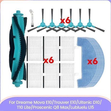 Kit accessoires aspirateur Compatible avec Dreame Mova E10 Trouver E10 Proscenic Q8 Max Ultenic D10 T10 Lite Lubluelu L15 - Brosse principale latérale filtre HEPA lingettes (1/5)