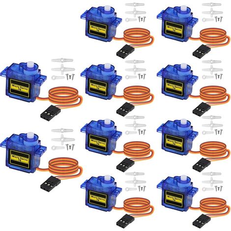 Paquete de 10 mini servomotores 9G para robots, brazos, manos, vehículos, helicópteros, aviones, coches y barcos radiocontrolados con cables - Mini servomotores para proyectos Arduino