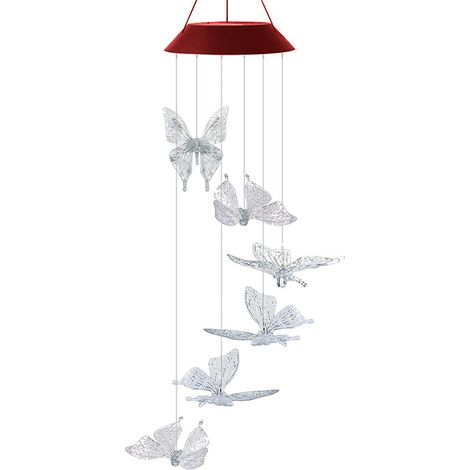 Carillons éoliens papillons d'extérieur, guirlandes lumineuses solaires suspendues, décoration pour arbres de jardin, porche, terrasse, balcon (1/5)