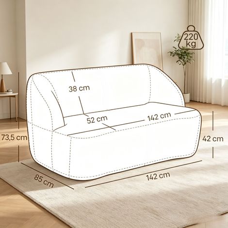 Sofá de 2 plazas en tela bouclette, 142 cm, sofá con respaldo y asiento curvados, no requiere montaje, para salón. (1/5)
