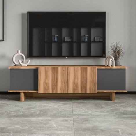 Mobile TV di design con armadi effetto legno e grigio antracite 180 cm BRONI