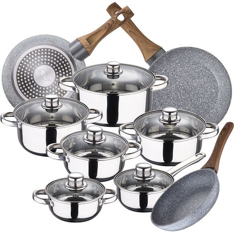Bateria de cocina 12 piezas SAN IGNACIO Cassel en acero inoxidable con juego de sartenes (22/26/28 cm) SAN IGNACIO Daimiel en aluminio forjado (1/5)