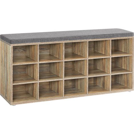 Banc chaussures meuble chaussures entrée banc rangement avec 15 compartiments siège rembourré capacité de charge 200 kg marron