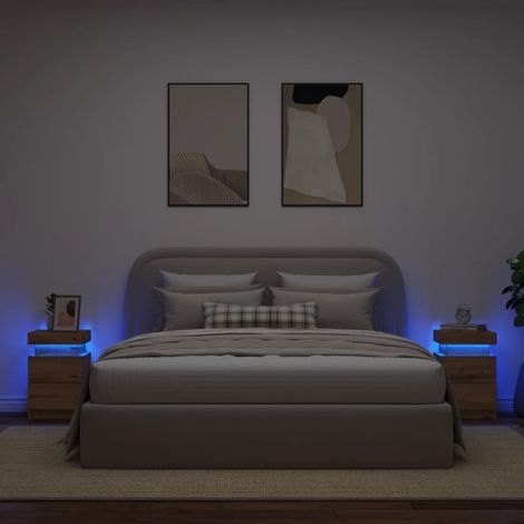 Mesitas noche con LED 2 uds madera roble artisian 35x39x55 cm vidaXL
