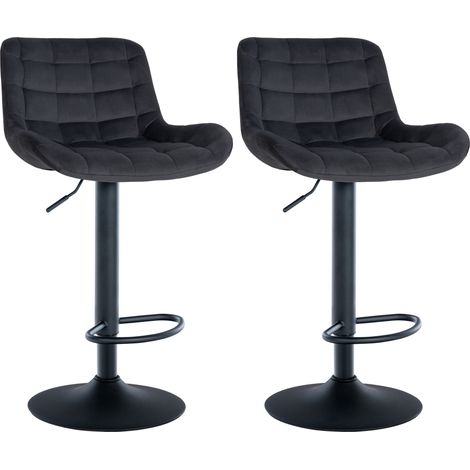 Set di 2 sgabelli da bar in velluto nero con cuciture decorative quadrate struttura in metallo nero con poggiapiedi 100006590