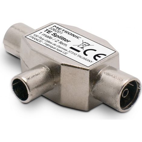 Répartiteur TV en T 9,52 mm 1 mâle/2 fem. blindé métal (1/2)