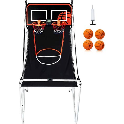 Faltbarer Arcade-Basketball für 2 Spieler, Doppelkorb für drinnen, 4 Bälle, 8 Spielmodi, LCD-Anzeigetafel, Pumpe, für Kinder und Erwachsene, Schwarz/Weiß (1/5)