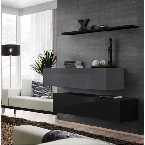 Commode - Switch SB II - 2 bancs TV - 1 étagère - Noir et graphite - Modèle 1 - Livraison gratuite