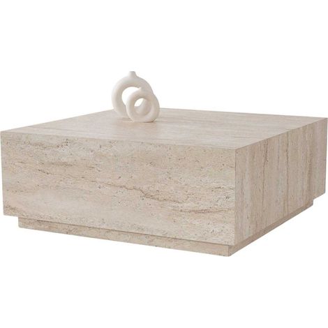 Asir Group Llc – Table basse carrée en aggloméré – Dimensions 90x90 cm – Finition travertine – Épaisseur 18 mm – Livrée en kit (1/4)